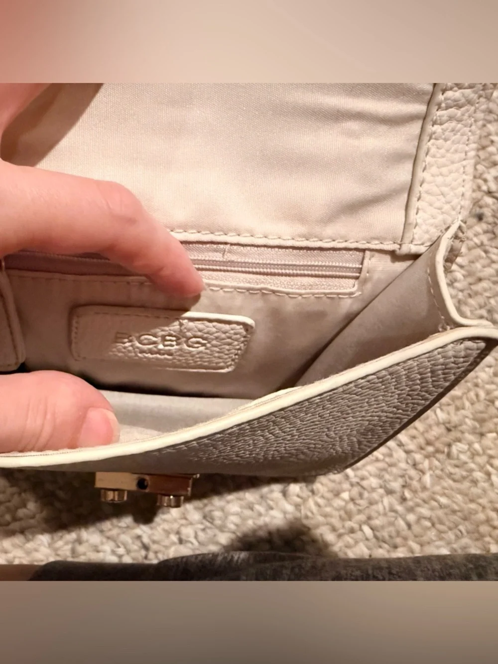 BCBG Paris Genuine leather Ivory Gold Studded Chain Mini Crossbody Bag